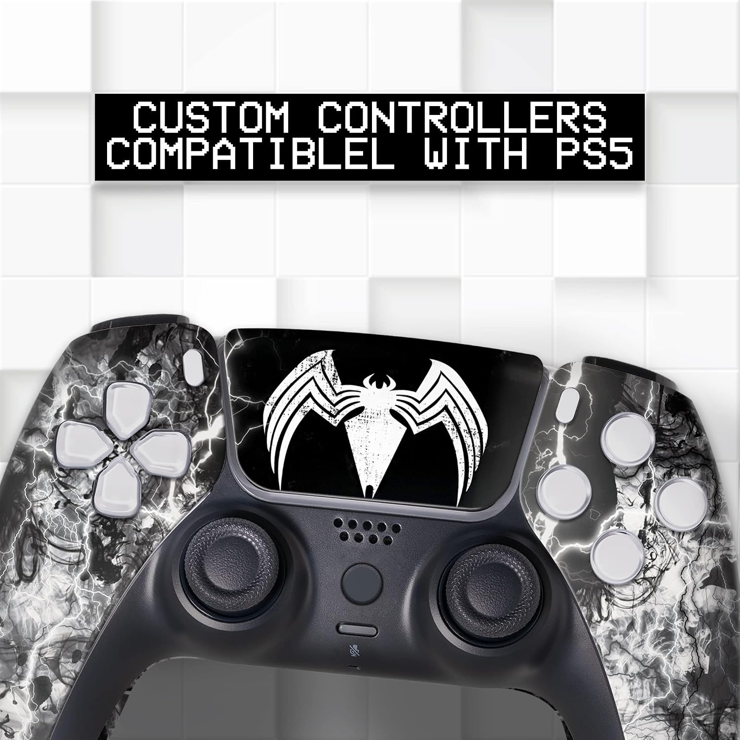 Vennom Custom PS-5 Controller Wireless compatible with Play-Station 5 Console by BCB Controllers | Proudly Customized in USA with Permanent HYDRO-DIP Printing (NOT JUST A SKIN)
