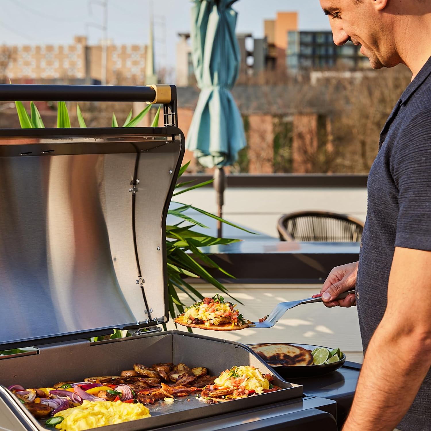 Current® Model G Griddle, Smart Electric Outdoor Flat Top BBQ Grill with 200°F to 600°F Range for Searing & Roasting, Digital Precision, Apartment-Friendly & Weather-Resistant, Slate