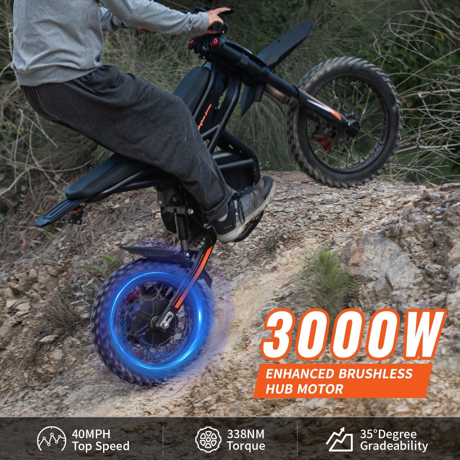 GT54 PRO /GT54 Electric Dirt Bike for Teens, 60V 25AH 40MPH // 48V 27AH 37MPH Ebike with 14'/12' Motorcycle Tire, 3000W/2000W Dual Hydraulic Brakes Mountain Off-Road Dirtbike for Ages 13+
