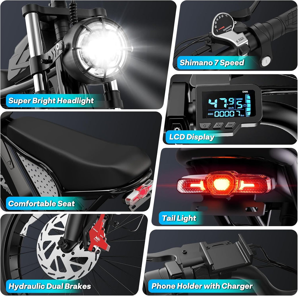 YVY 1500W Peak Electric Bike for Adults, 35MPH Top Speed 48V 20Ah Battery eBike, UL2849 Certified Mountain e-Bike for Hill Climbing, 20' Fat Tire All-Terrain, Full Suspension