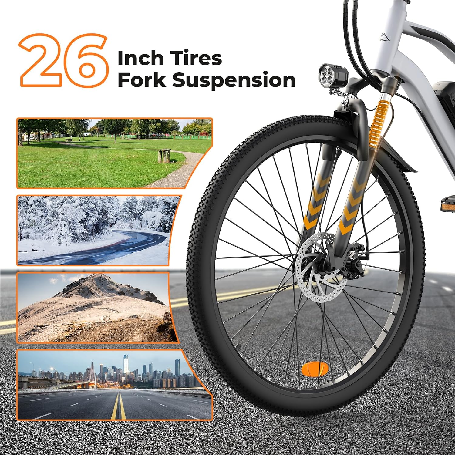 Electric Bike, 1000W Peak Powerful Motor, 65+ Miles Range & 20MPH Top Speed, 26'' Tires E-Bike, Adjustable Seat, Shock Absorber, Commuting Electric Bike for Adults