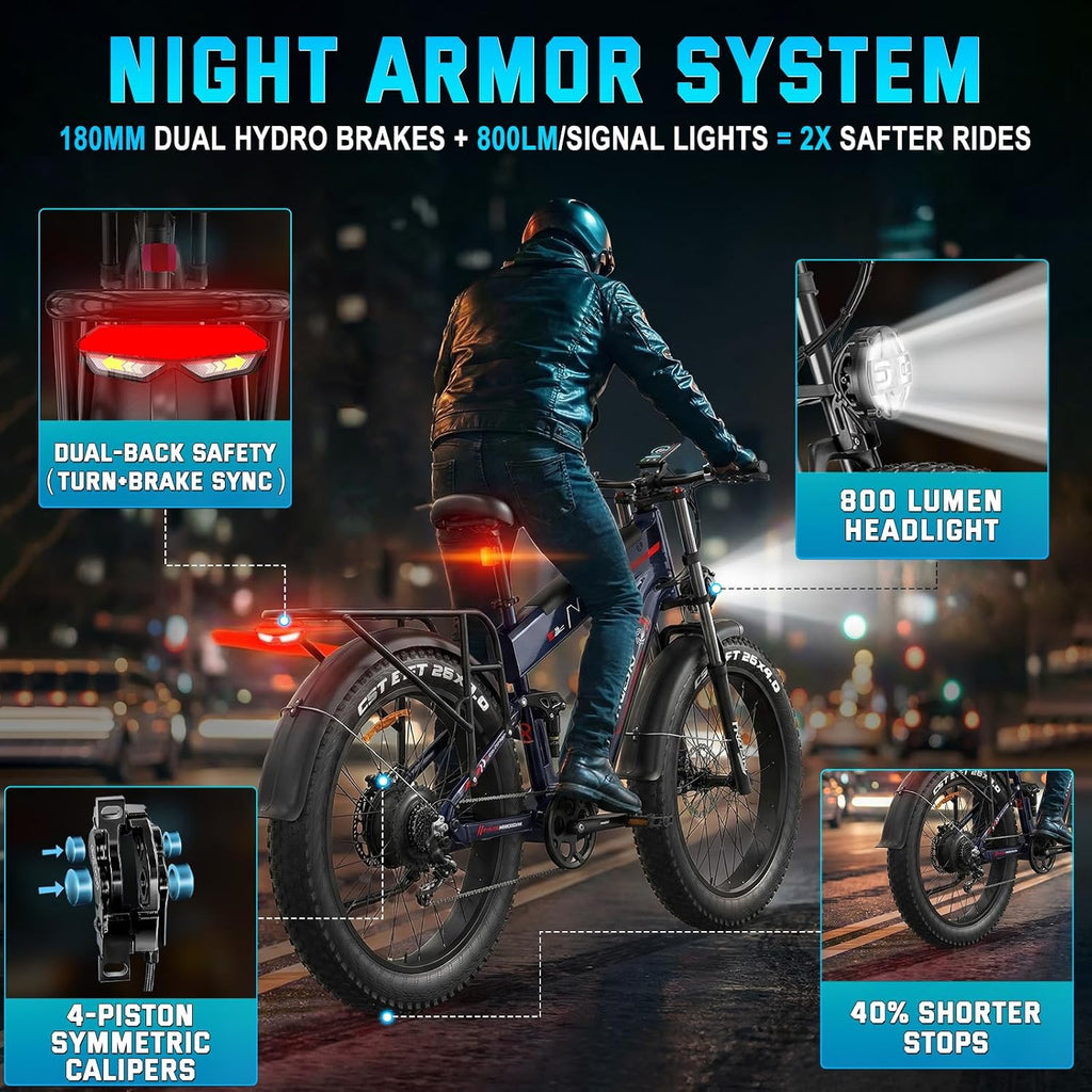 FREESKY Dual Battery Electric Bike for Adults, 48V 45AH 200 Miles Long Range E Bike, 4000W Motor 40MPH+, 26' Fat Tire Fast Mountain EBike, Full Suspension & Hydraulic Brakes, UL 2849 Certified by TÜV