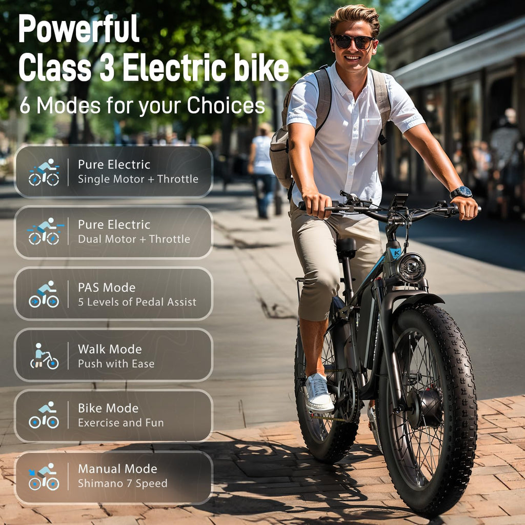 Electric Bike for Adults 51MPH 36Ah 52V Fast Ebike 6000W Peak Dual Motors 26' Full Suspension Fat Tire E Bikes for Men with Hydraulic Brake 130 Miles Electric Bicycle