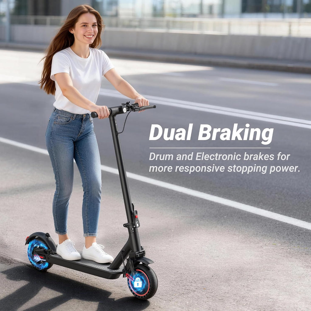 Electric Scooter, 350W-500W Motor, 19 MPH to 22MPH, 15-41 Miles Range, Dual Suspension, Dual Braking, App Control, Foldable Commuter E Scooter for Adults and Teens
