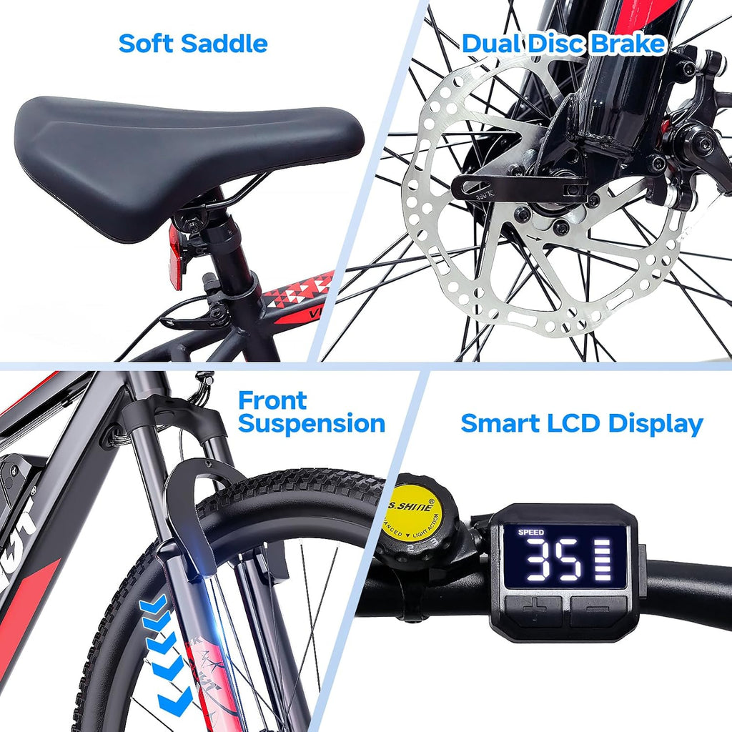 Totem Electric Bike for Adults, 750W Peak 26' Ebike for Men Women Teens with 375WH Babttery 21 Speed 20Mph, Up to 40Miles Front Suspension, Commuting E-Bike Mountain Bicycle