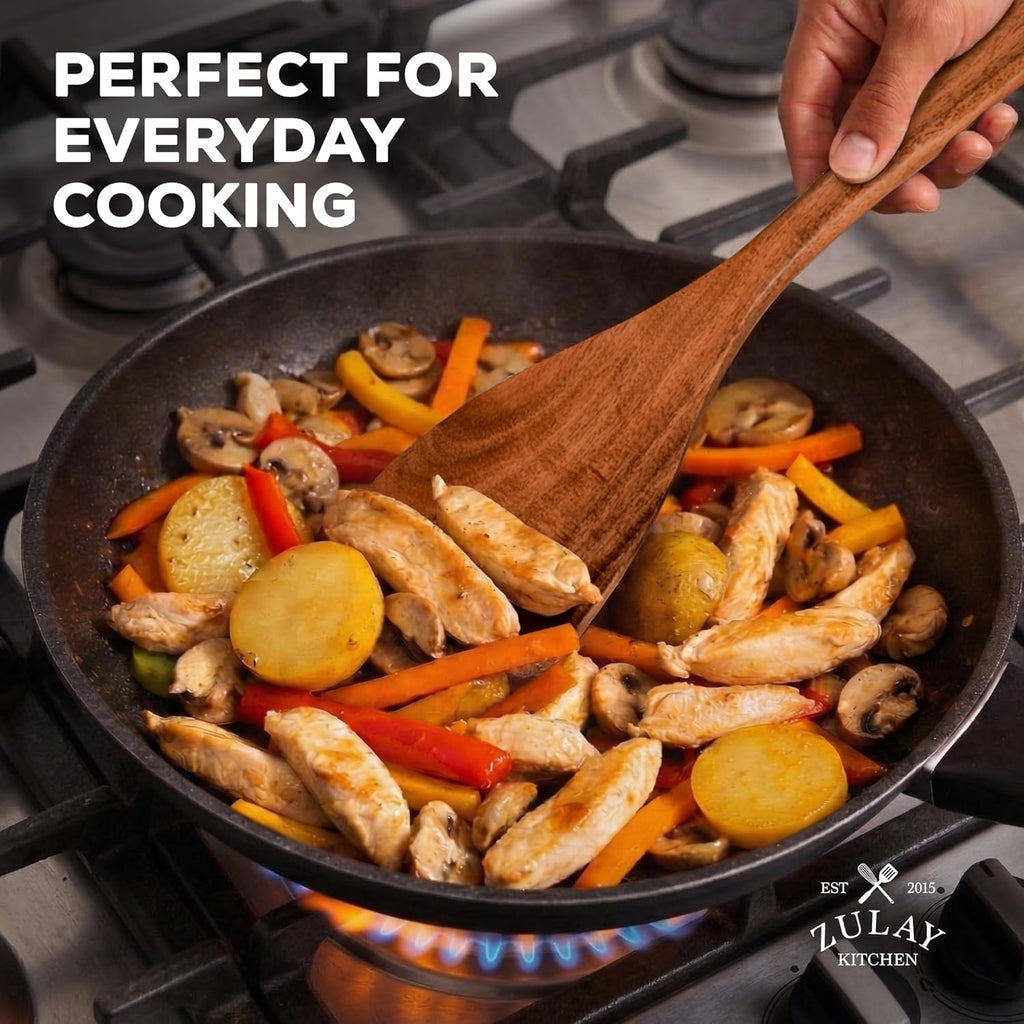 Zulay Kitchen 30-Piece Teak Wooden Utensils - Natural Teak Cooking Utensils with Premium Gift Box - Non-Stick Wooden Spoons - Kitchen Gift Set - Comfortable Grip