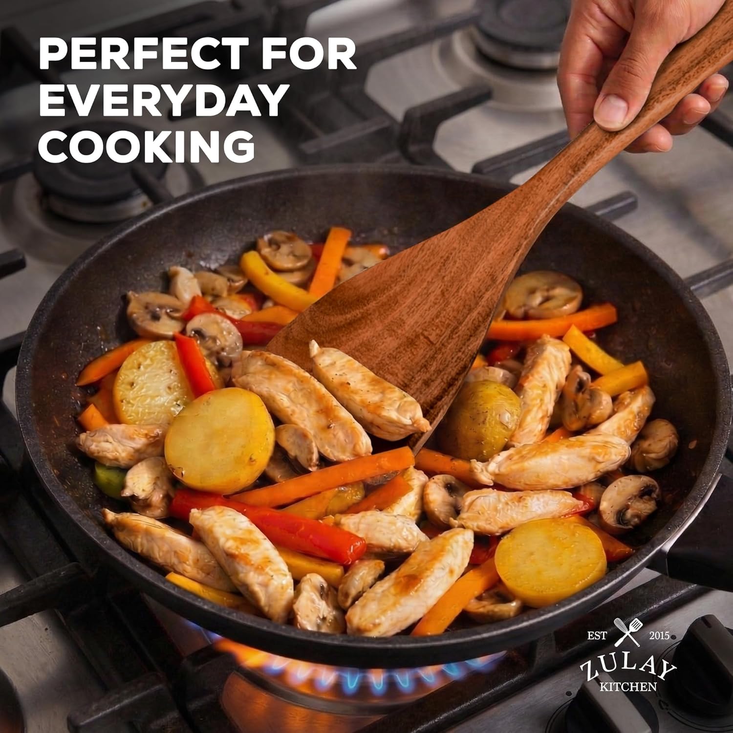 Zulay Kitchen 30-Piece Teak Wooden Utensils - Natural Teak Cooking Utensils with Premium Gift Box - Non-Stick Wooden Spoons - Kitchen Gift Set - Comfortable Grip