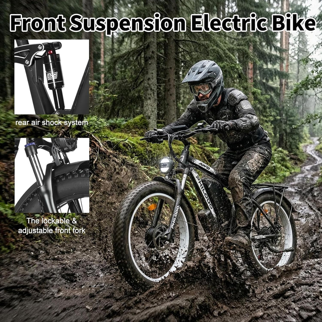 5000w Dual Motor E-Bike 60V Electric Bike for Adults,45 MiIe P-Hour Full Suspension Hydraulic Disc Brakes EBike,26/24x4 Fat Tires Mountain Bikes for All Terrain Snow/Sand