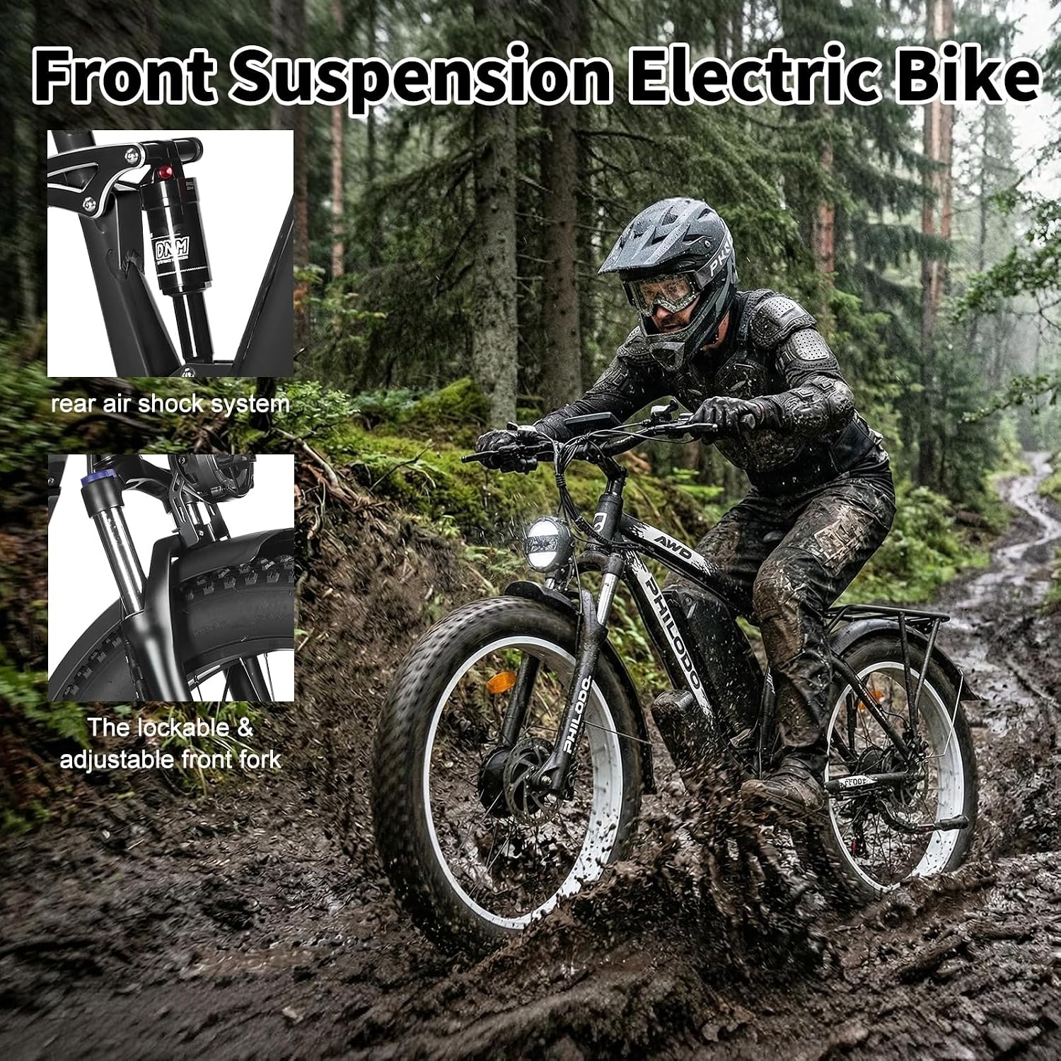 5000w Dual Motor E-Bike 60V Electric Bike for Adults,45 MiIe P-Hour Full Suspension Hydraulic Disc Brakes EBike,26/24x4 Fat Tires Mountain Bikes for All Terrain Snow/Sand
