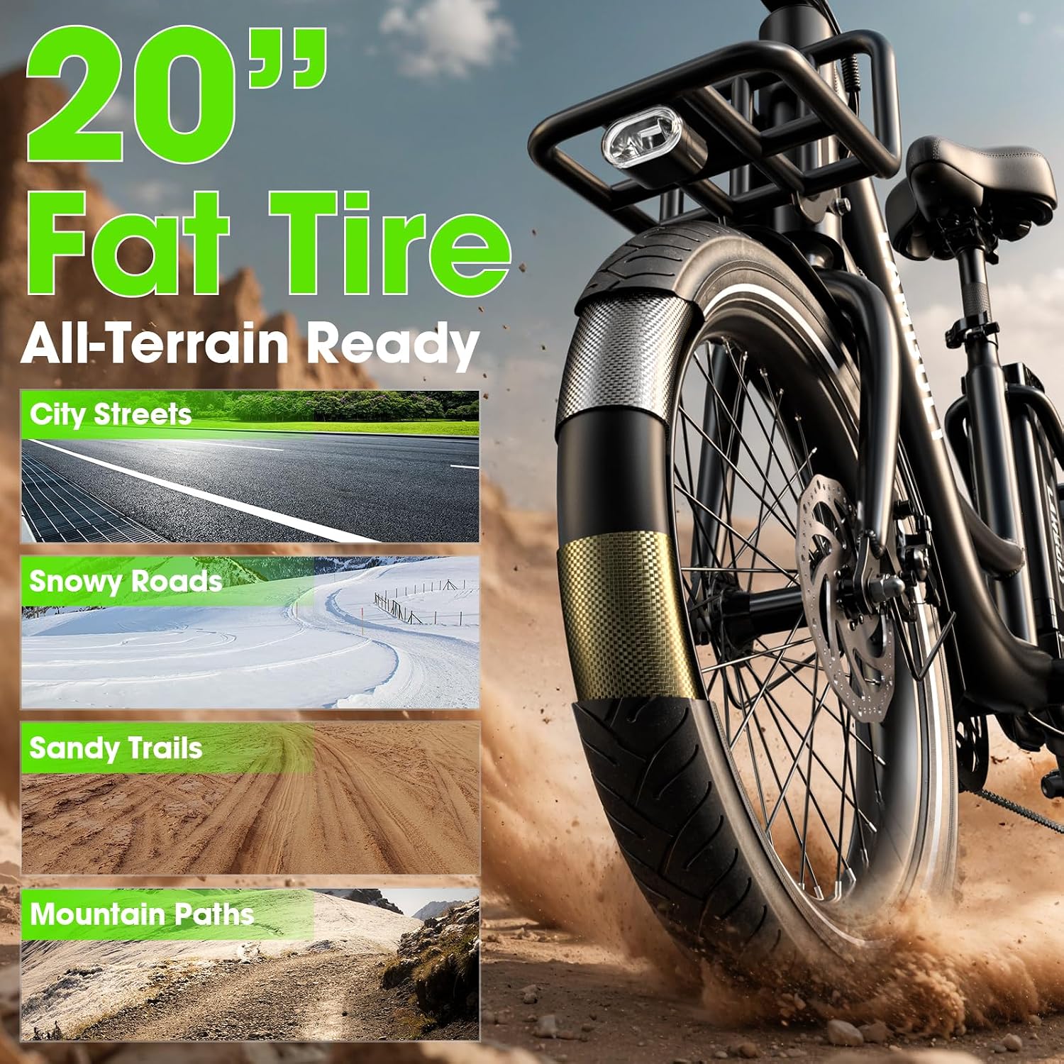 Electric Bike for Adults - 1000W Peak Motor Ebike with 48V15Ah Removable Battery, 20' x 3.0 Fat Tire Step-Thru 7-Speed Commuter Electric Bicycle, Up to 24 MPH, 70 Miles Range, UL 2849 Certified.