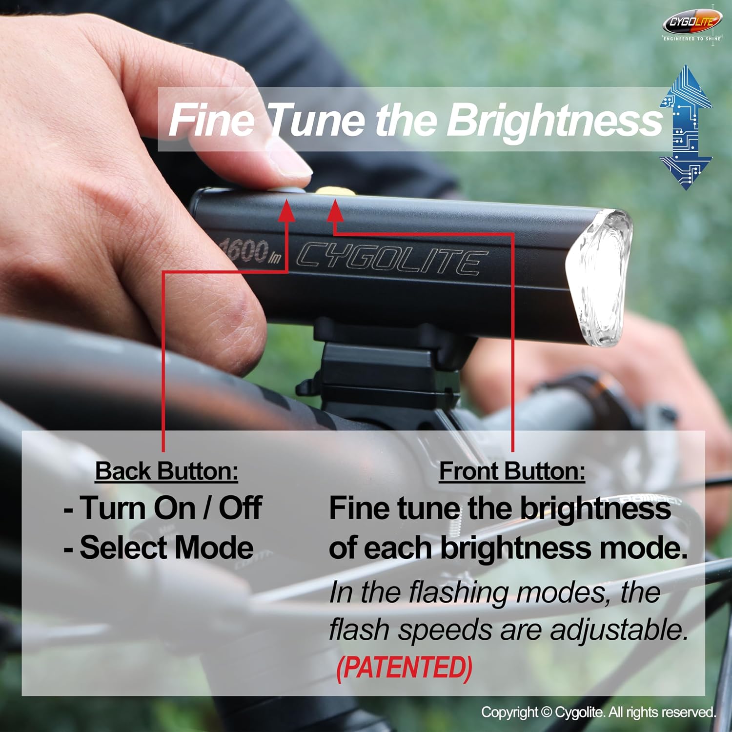 Cygolite Velocity 1600, 1200, 1000, 800 Lumen USB-C Bike Lights – Anodized Aluminum Alloy – 9 Light Modes – Fine Tunable Brightness - Compact, IP67 Waterproof – Hard Mount – Road & Mountain