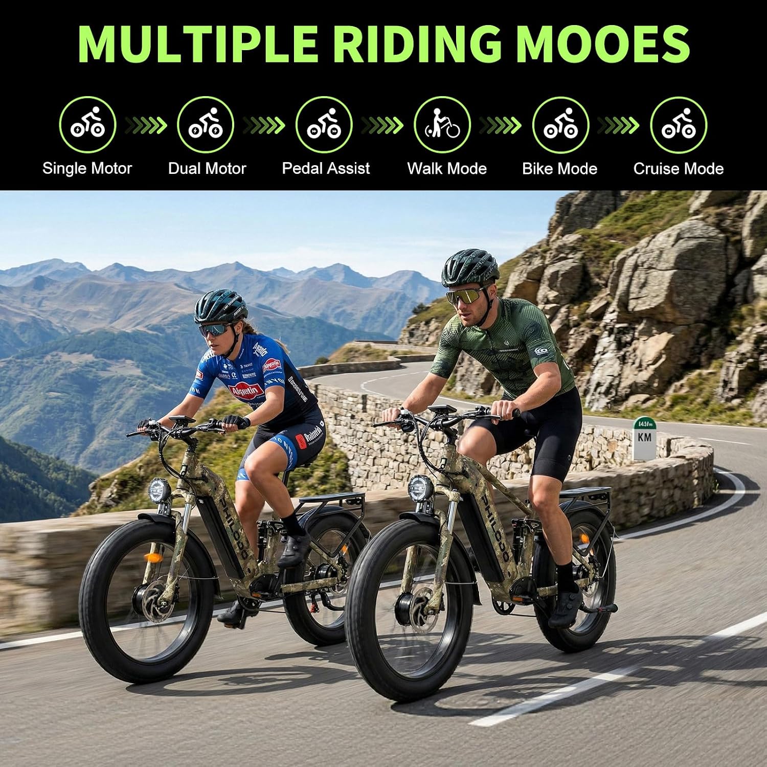 5000w Dual Motor E-Bike 60V Electric Bike for Adults,45 MiIe P-Hour Full Suspension Hydraulic Disc Brakes EBike,26/24x4 Fat Tires Mountain Bikes for All Terrain Snow/Sand