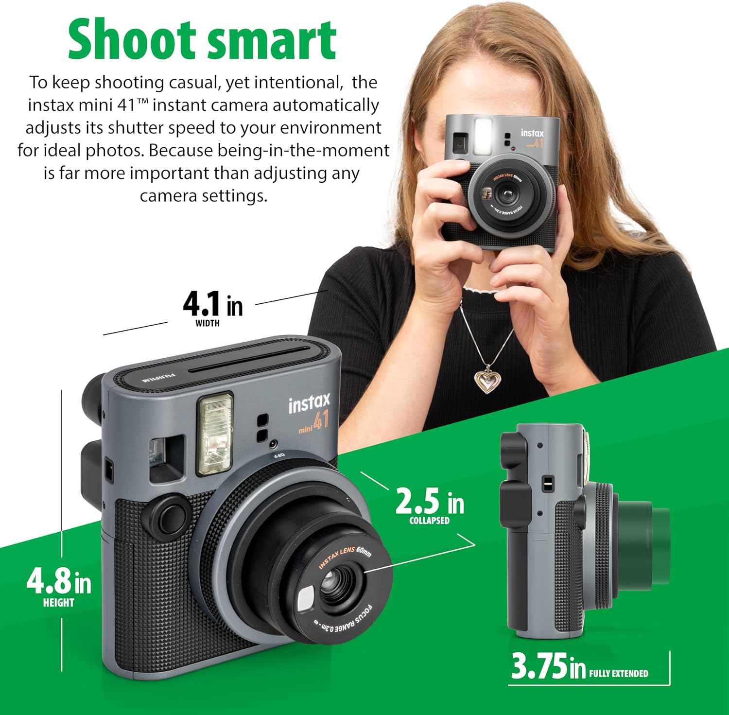 Fujifilm Instax Mini 41 Instant Film Camera Black + 20 Instax Instant Film Prints Bundle