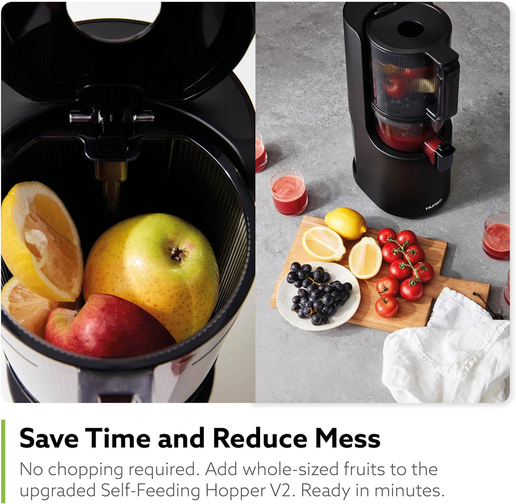 Hurom H200 Renewed Easy Clean Slow Juicer, Silver | Hands-Free | Hopper Fits Whole Produce | Quiet Motor | BPA Free | Easy Assembly | Cold Press Masticating Juicer