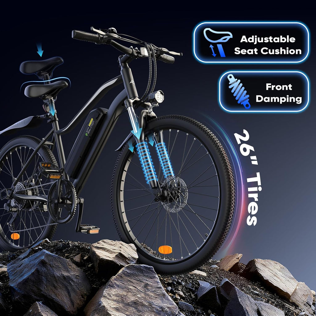 Electric Bike - Electric Bike for Adults, 1500w/1000W/750W Peak Motor, Up to 55 Miles, 20MPH EBike, 26'' Tires Lightweight E Bike for Commuting Mountain Road Sand