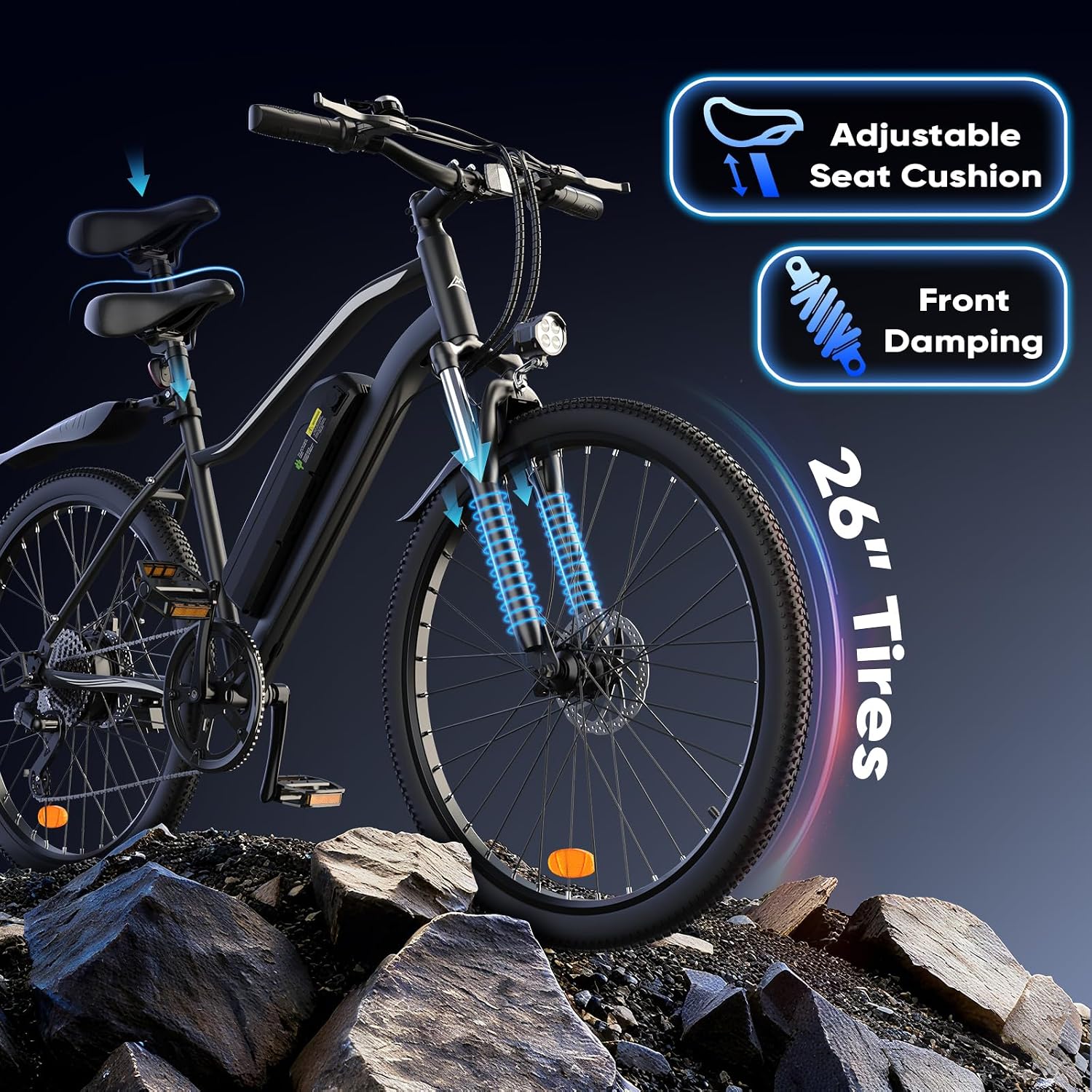 Electric Bike - Electric Bike for Adults, 1500w/1000W/750W Peak Motor, Up to 55 Miles, 20MPH EBike, 26'' Tires Lightweight E Bike for Commuting Mountain Road Sand