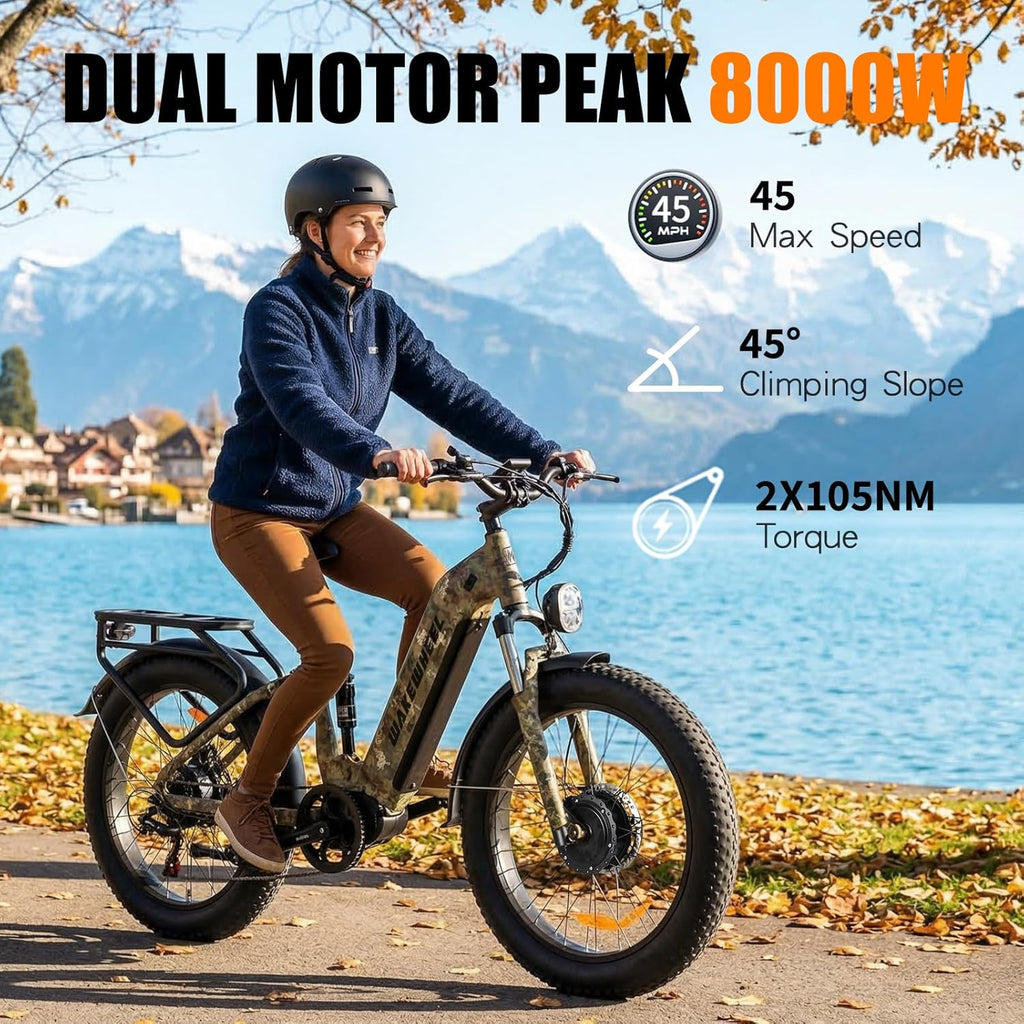 Peak 8000w Electric Bike for Adults, 60V Battery Ebike, Fat Tire & Long Range Electric Bicycles, 210Nm Mountain Bike Full Suspension, Hydraulic Brake Electric Bicycle