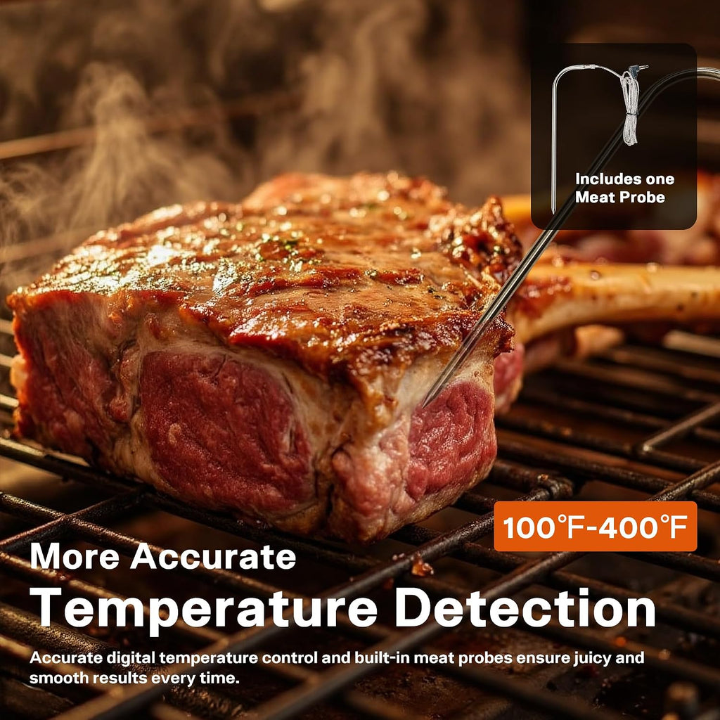 Vertical Electric Smoker with Cover & Meat Probe, BBQ Smokers with 4 Cooking Grates, 633 Sq.in Cooking Space, LED Temperature Control for Outdoor Cooking,Smoke Ribs,Brisket,Chicken