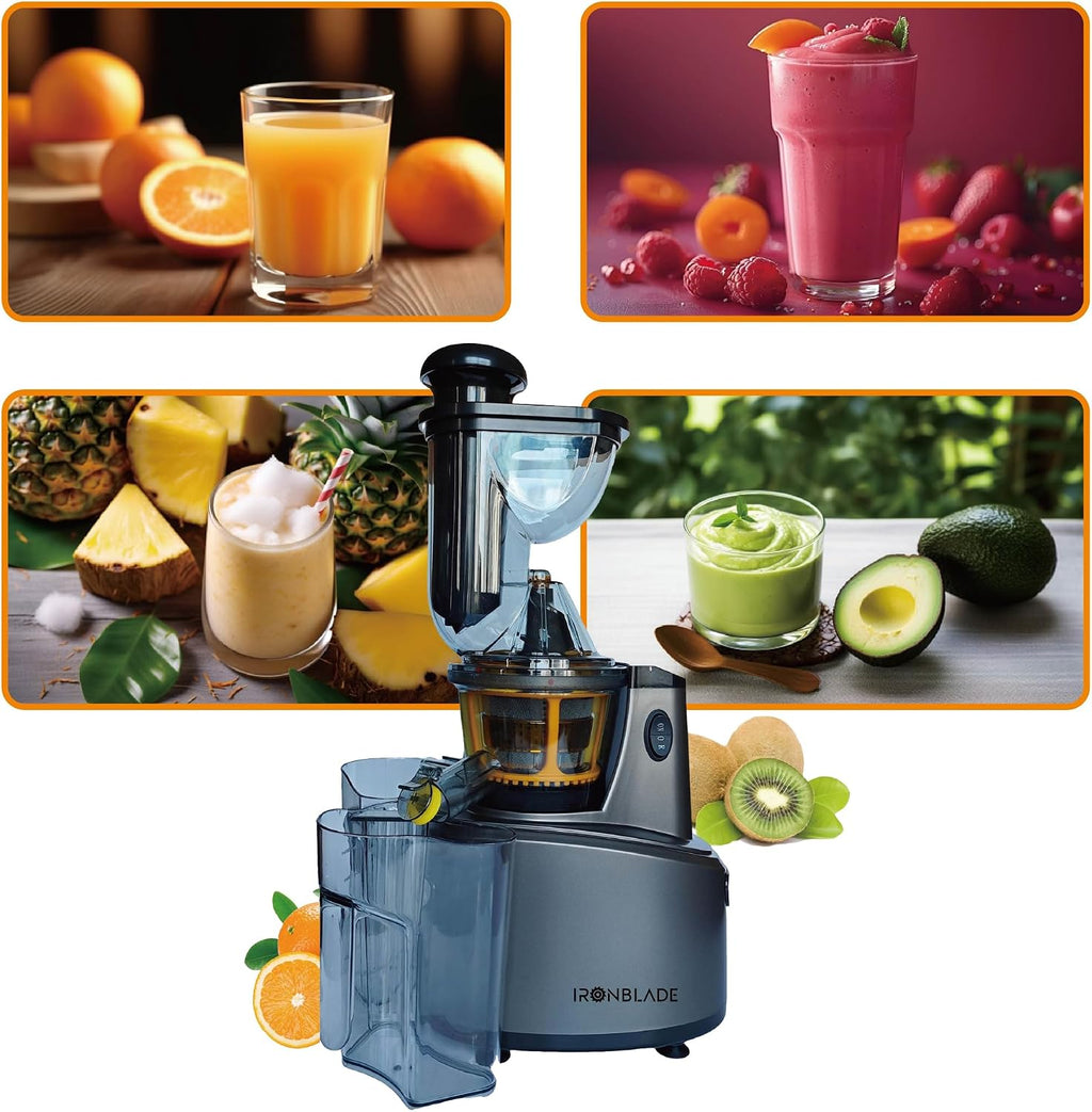 EMB Ironblade IBLJU20 Cold Press Slow Juicer, High-Yield Extraction, Quiet 55dB Operation, 75mm Wide Chute, Full Copper Motor, BPA-Free, Easy to Clean for Fruits & Vegetables