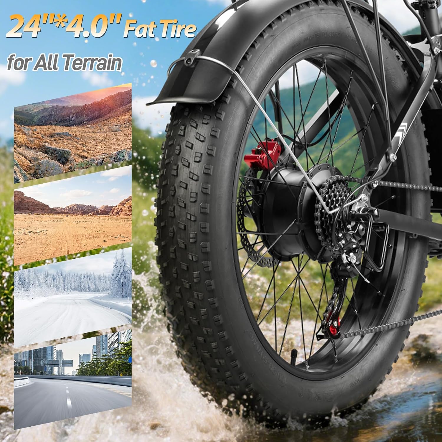 Dual Motor Ebike for Adults, Peak 9000W 52V 34AH Battery, 46MPH Fast Electric Bike for Adults, Up to 105Miles, Hydraulic Disc Brake, Full Suspension, 24' Electric Bicycle for Snow All Terrain