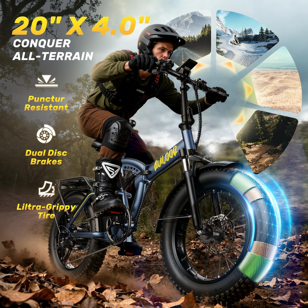 Folding Electric Bike for Adults and Seniors, 1000W Motor 48V 20AH Battery 30MPH 80 Miles, 20' Fat Tire All Terrain Ebike, 7-Speed Commuter E Bike, Step-Thru Electric Bicycle for Women and Teens