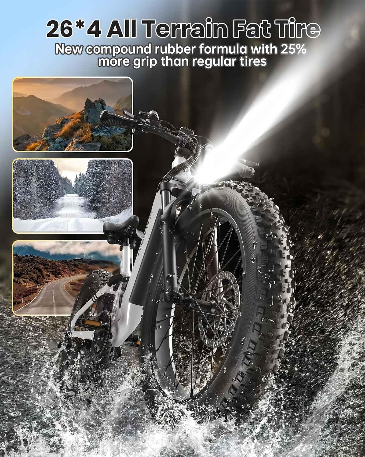 PUCKIPUPPY Electric Bike for Adults 960W, 48V 20AH Battery Adult Electric Bicycles, 26' Fat Tire Full Suspension Step-Thru Ebike, 28MPH Mountain Ebike, 7 Speed, 80Miles Range