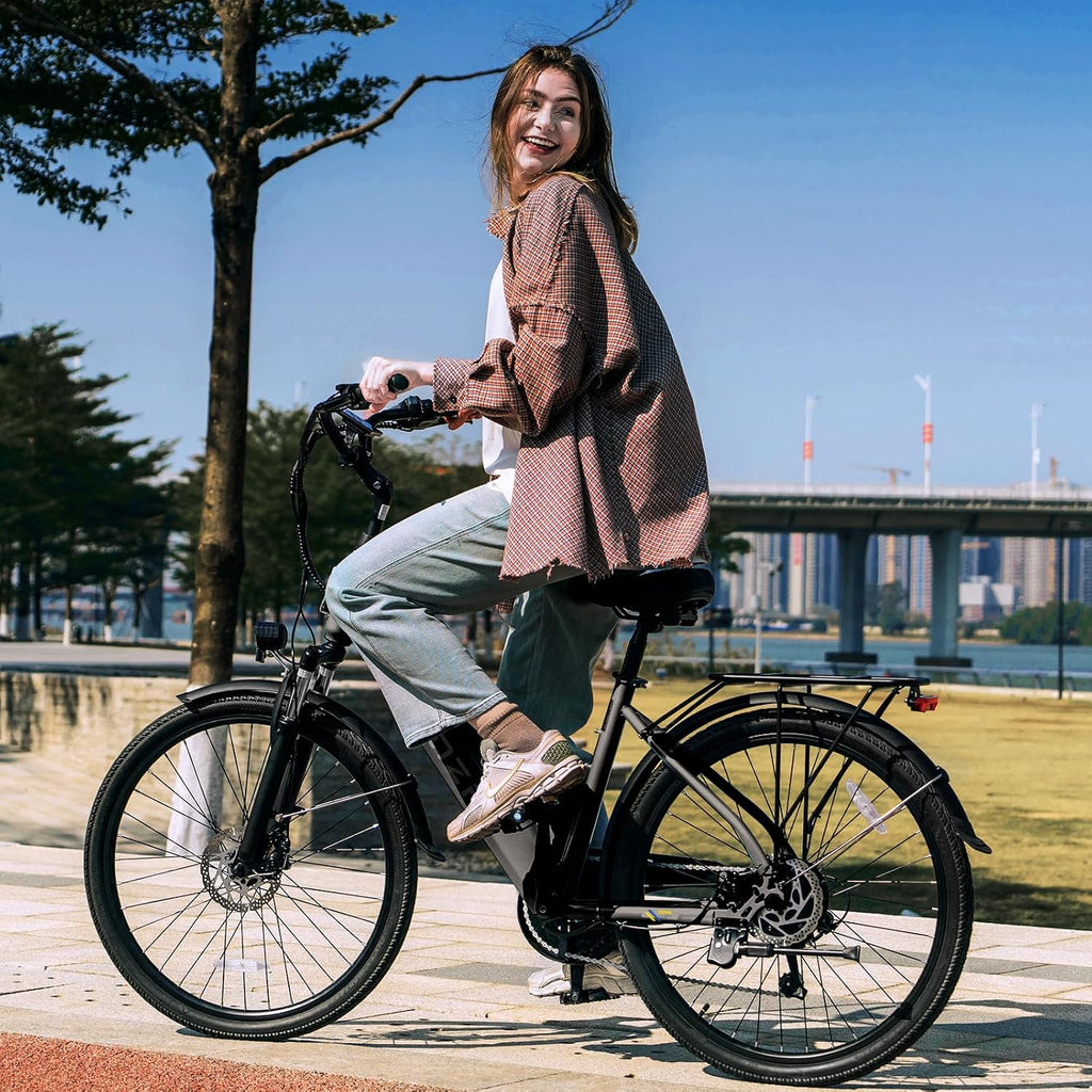 ZDZA Electric Bike for Adults, 1000W Peak Motor, 60 Miles 22Mph Electric Bike, 26' Commuter E Bikes with 48V 10.4Ah Removable Battery, Step-Thru Ebike, Adjustable Stem, 7-Speed & Front Suspension