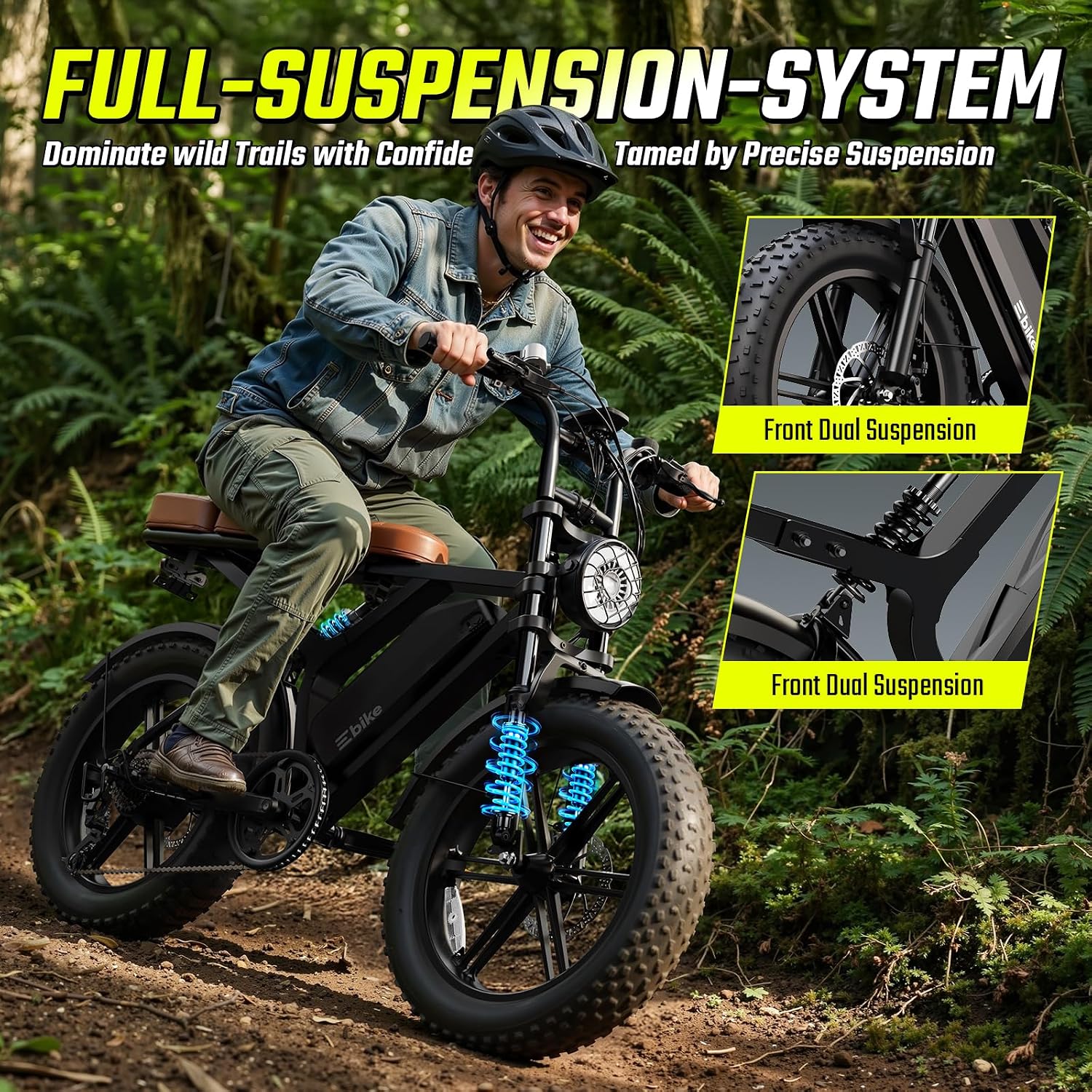 TST Electric Bike for Adults, 1500W Peak Motor 60/100 Miles Fat Tire Ebike with 48V 15Ah/25Ah Removable Battery 20' Fat Tire Electric Dirt Bike Full Suspension and 7-Speed