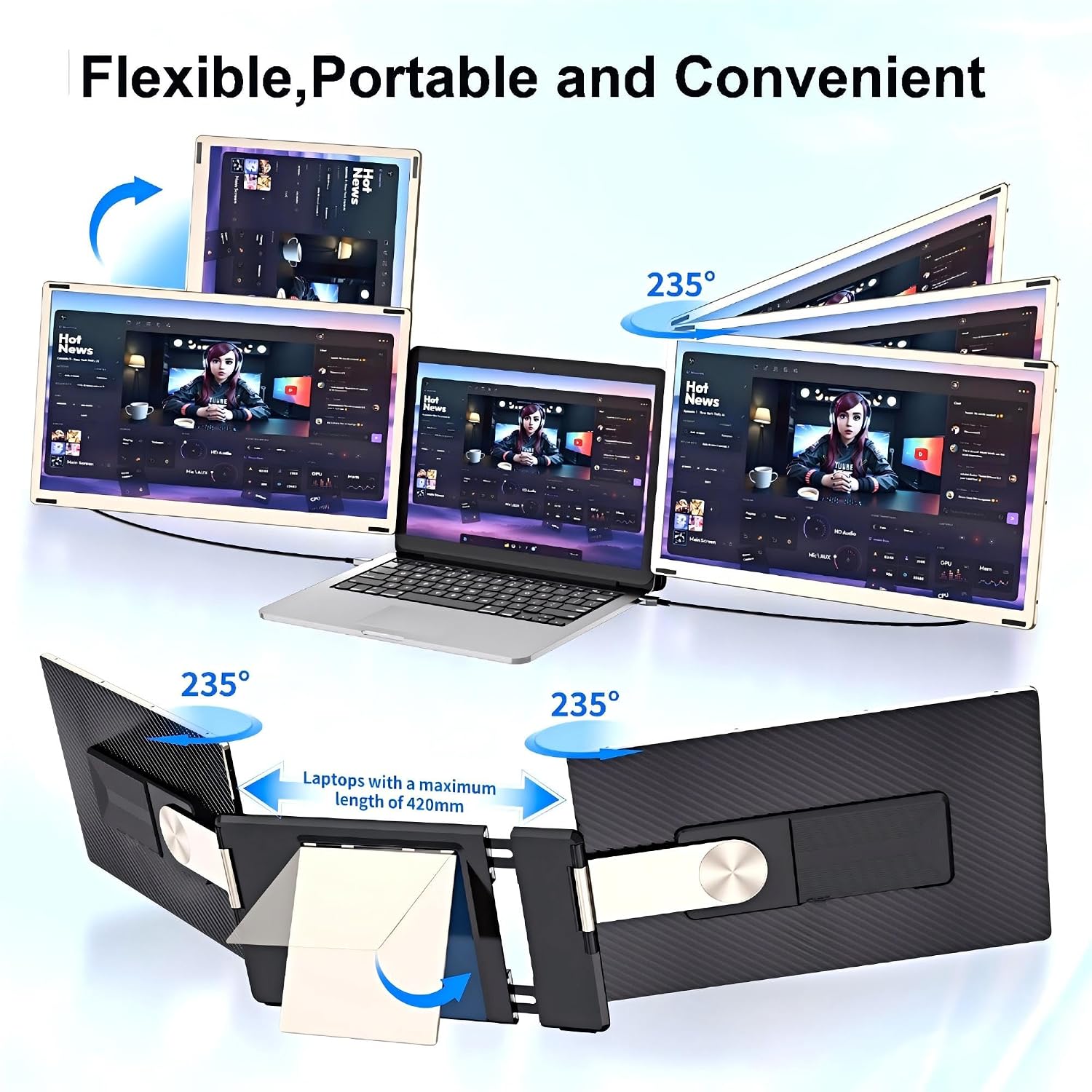 CIDETTY Laptop Screen Extender Monitor Portable, 15.6' FHD Monitor Extender Detachable Monitor for Laptops, Triple Laptop Monitor Extender compatiable with Windows, Mac, Android, Chrome, Switch & PS