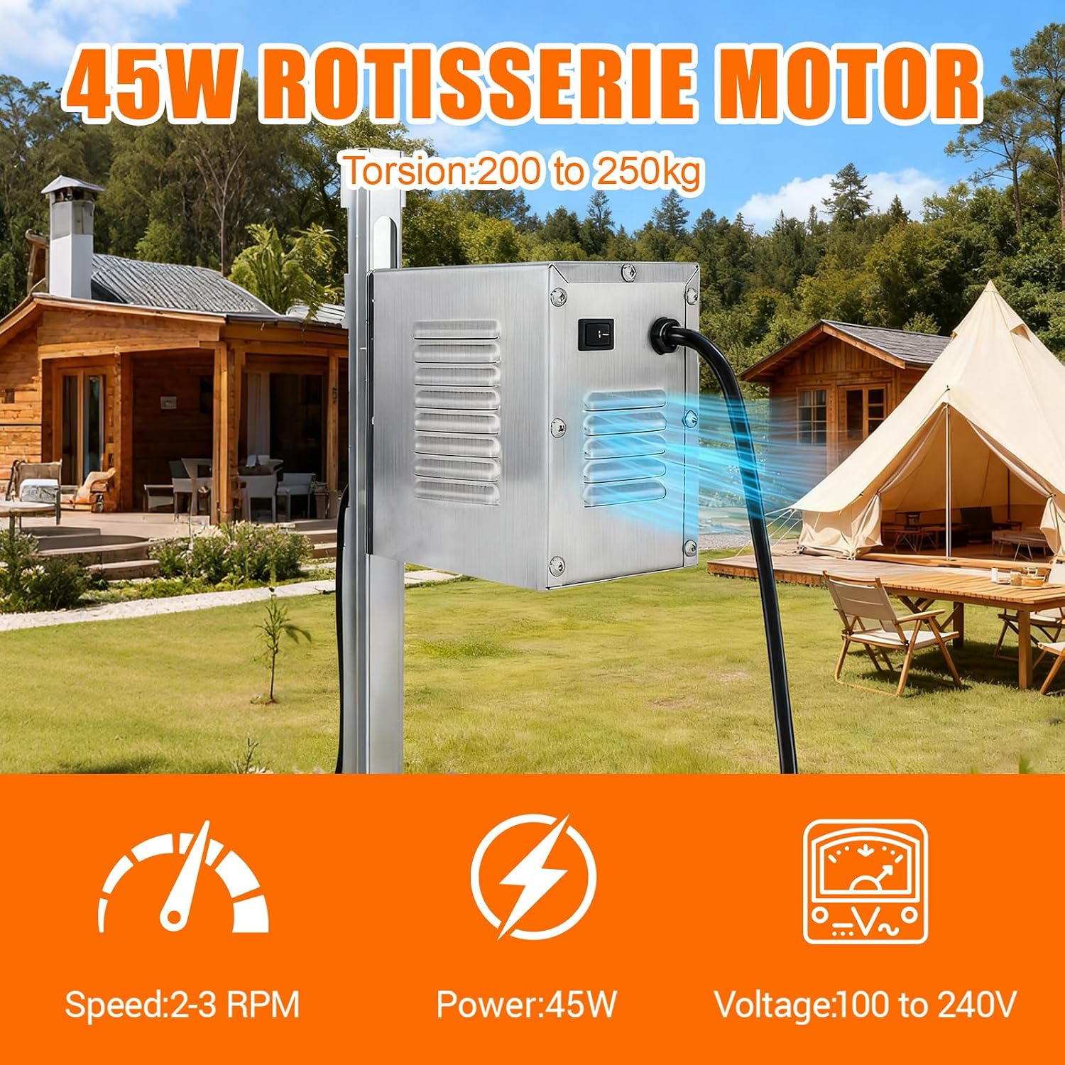 High Torque Rotisserie Motor 45W - BBQ Rotisserie Motor for Grill, Heavy Duty Universal Replacement Spit for Pig/Goat/Chicken rotisserie, Outdoor BBQ, Camping & Gatherings