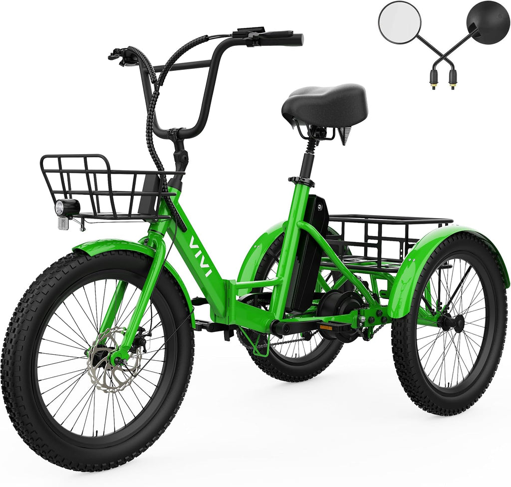 Vivi T01 20' x2.6 Fat Tire Electric Tricycle for Adults, 750W Peak 20'' Folding 3 Wheels Electric Bike, 95% Pre-Assembled, Speed Differential, 15.5MPH Eletric Trike with Bracket