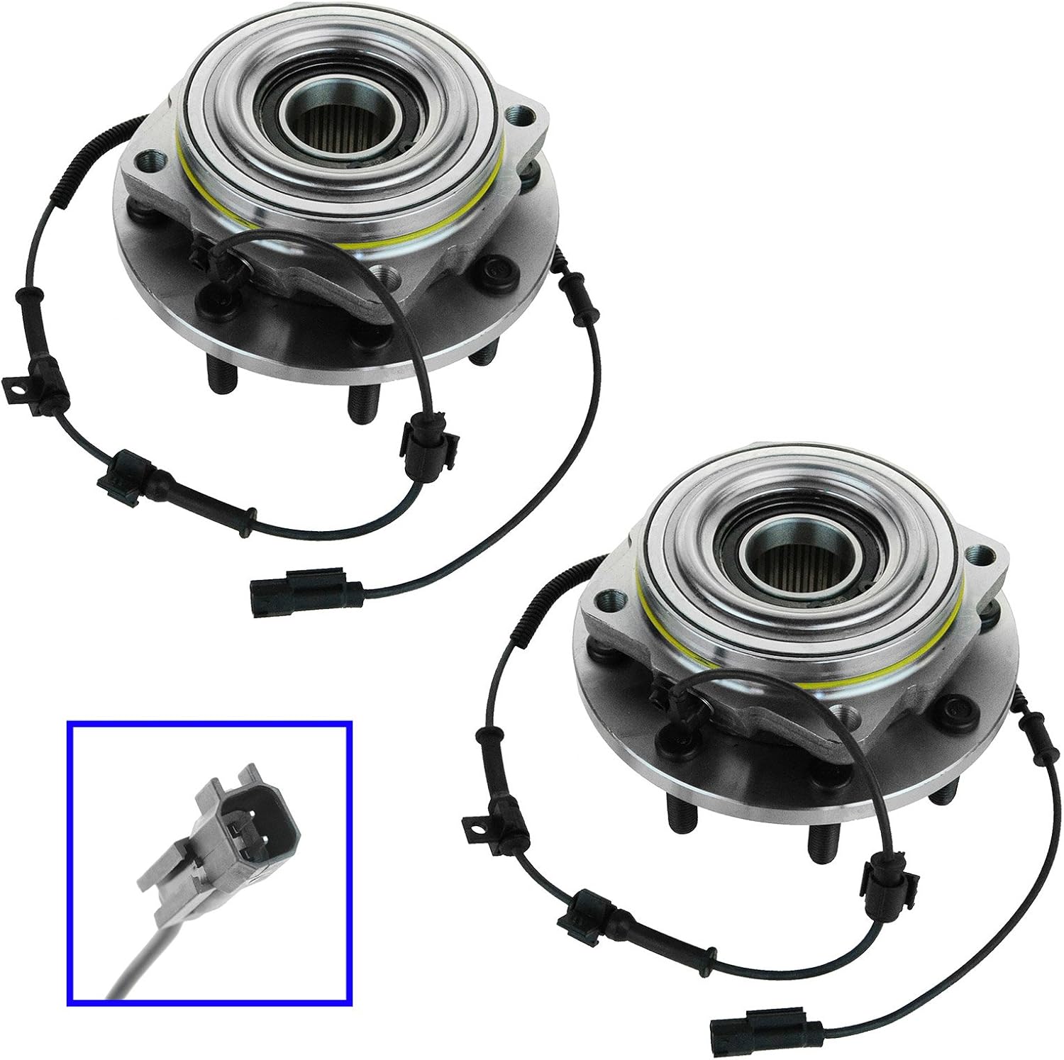 TRQ Front Left and Right Wheel Bearing and Hub Assembly Set 2 Piece Compatible with 2011-2016 Ford F-350 Super Duty 4 Wheel Drive Dual Rear Wheels DRW