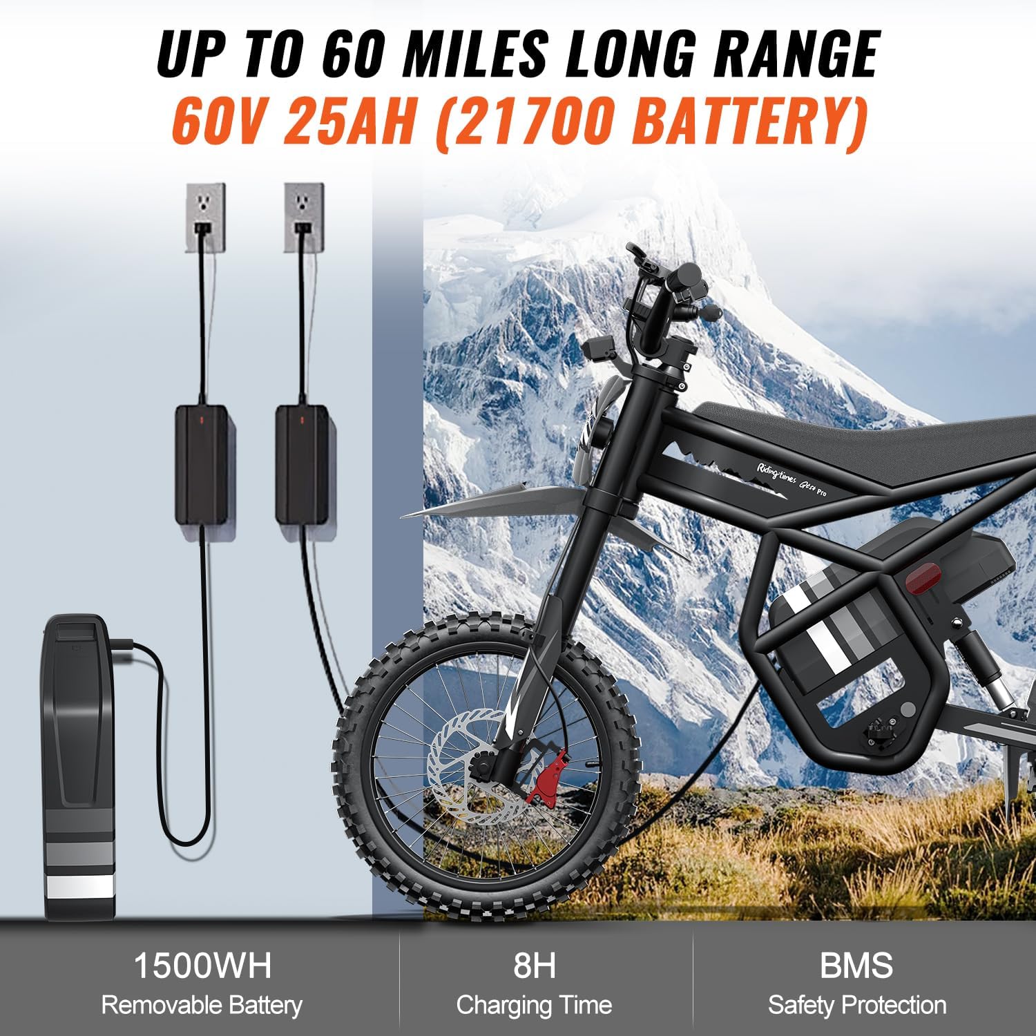 GT54 PRO /GT54 Electric Dirt Bike for Teens, 60V 25AH 40MPH // 48V 27AH 37MPH Ebike with 14'/12' Motorcycle Tire, 3000W/2000W Dual Hydraulic Brakes Mountain Off-Road Dirtbike for Ages 13+