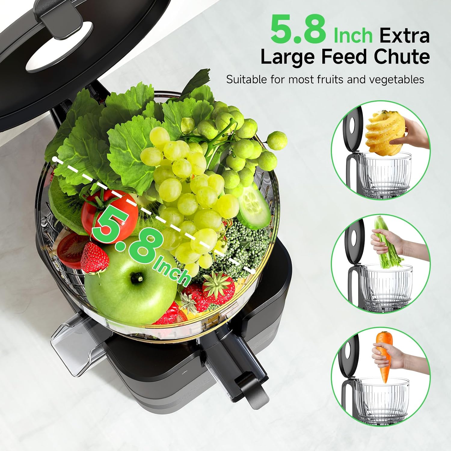 400W Cold Press Juicer, 5.8' Wide Feed Chute Slow Masticating Juicer Machines for Whole Fruits & Vegetables | High Juice Yield, Easy to Clean | Valentine's Day Gift Ideas for Women (Dark gray)