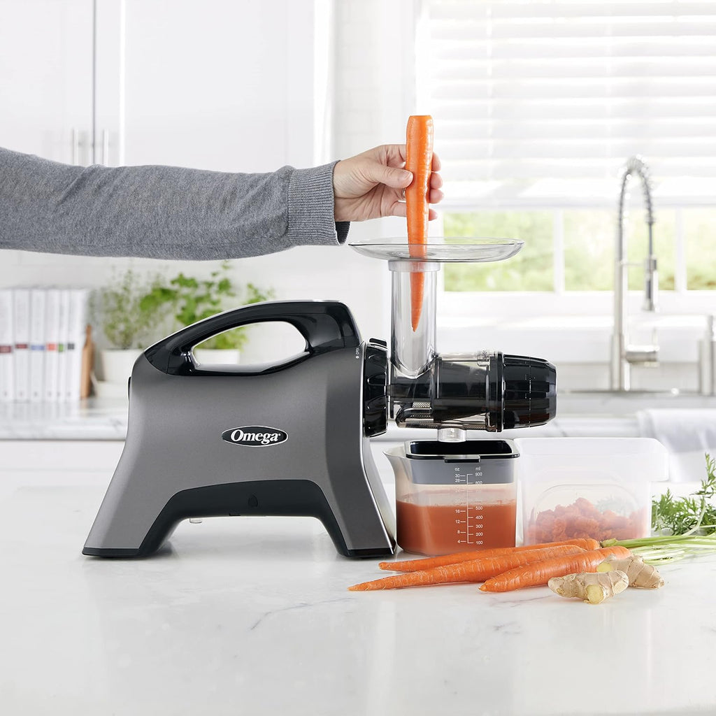 Omega Celery Juicer and Nutrition System Masticating Juicer, Cold Press Juicer Machine For Celery with Adjustable Dial, 200-Watt, Silver