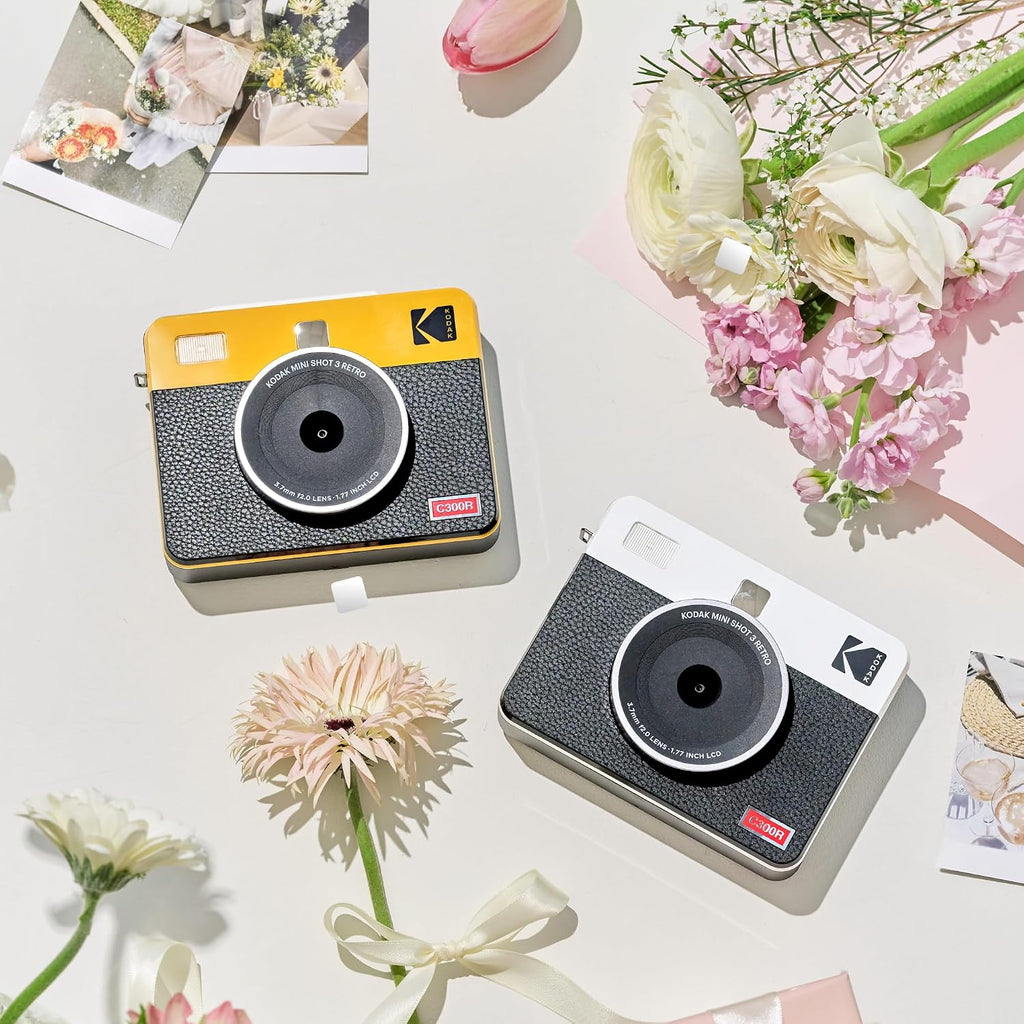 KODAK Mini Shot 3 Retro 3x3' Instant Digital Camera & Photo Printer, 38 Sheets, 2-in-1 Portable Print Camera, Bluetooth Smartphone Printer for iOS & Android, 4PASS Dye Sublimation, White