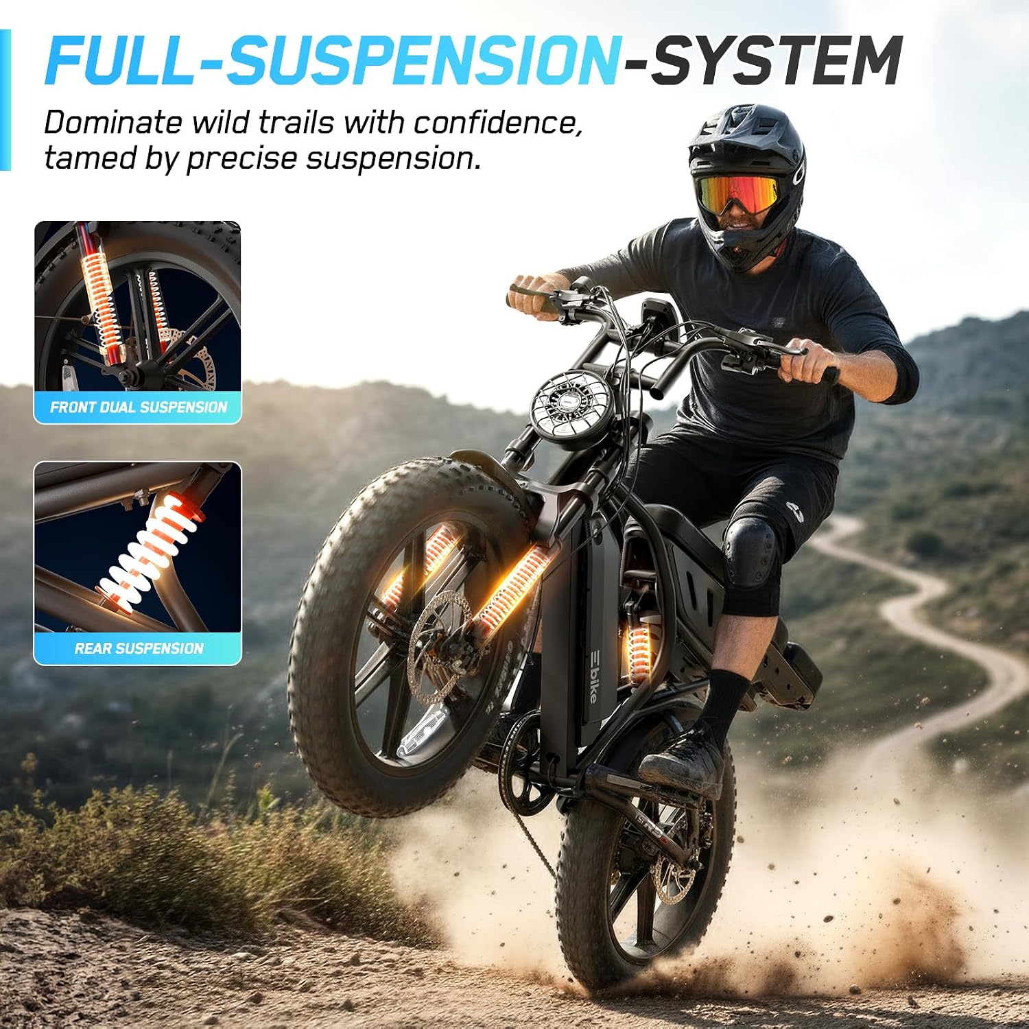 TST Electric Bike for Adults, 1500W Peak Motor 60/100 Miles Fat Tire Ebike with 48V 15Ah/25Ah Removable Battery 20' Fat Tire Electric Dirt Bike Full Suspension and 7-Speed