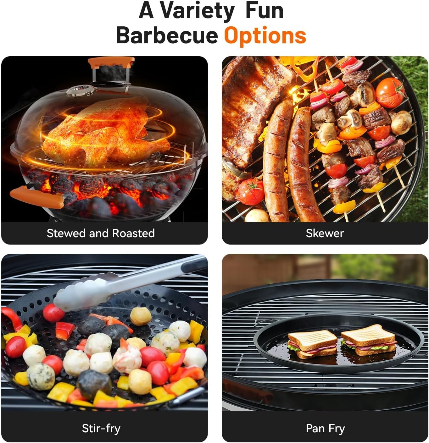 KEYO GRILL 22.5-inch Kettle Charcoal Grills, Portable Charcoal Grill with Adjustable Vents, One Click Cleaning System, Walnut Side Table Outdoor BBQ Grill for Camping, Tailgating and Backyard
