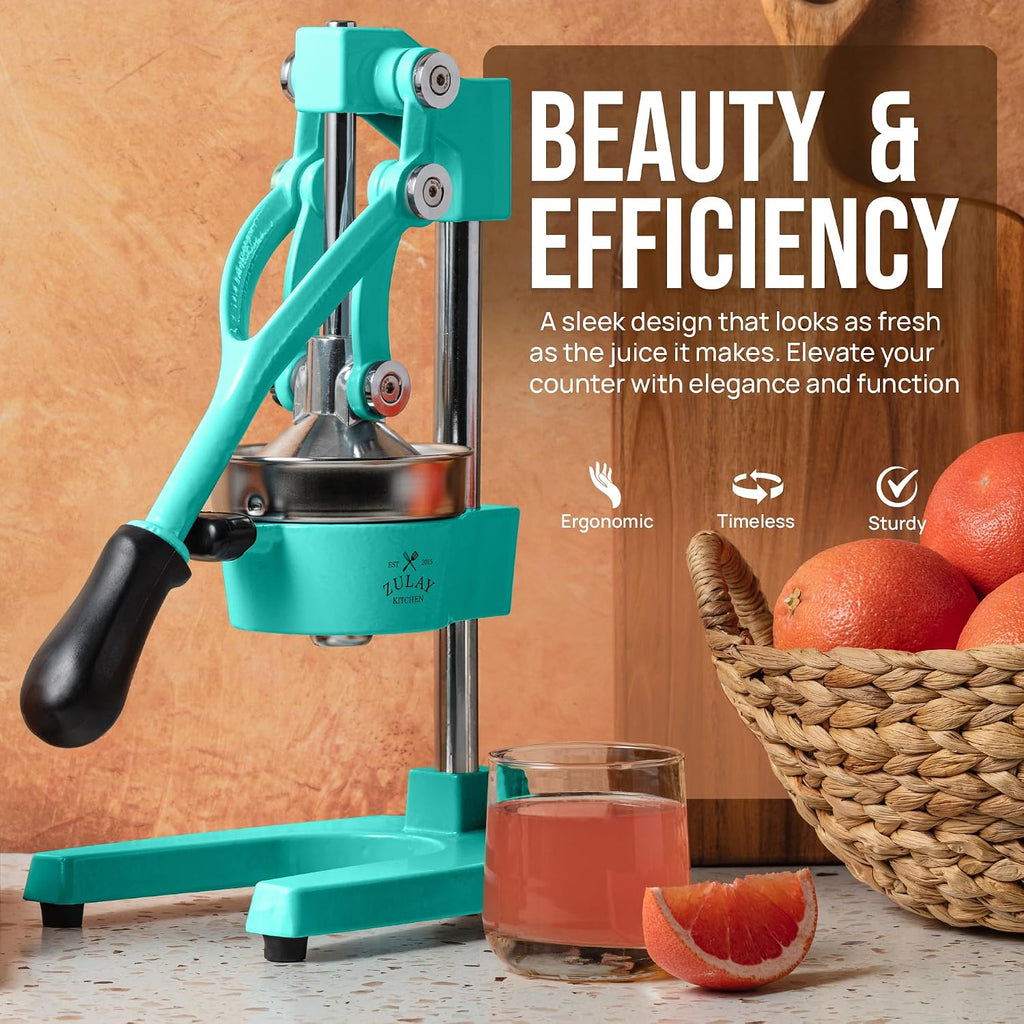 Zulay Kitchen Cast Iron Juicer - Heavy Duty Manual Juicer with Detachable Strainers for Easy Cleaning, Orange Juice Press for Citrus Fruits, Perfect for Bartenders, Juice Lovers & Health Enthusiasts