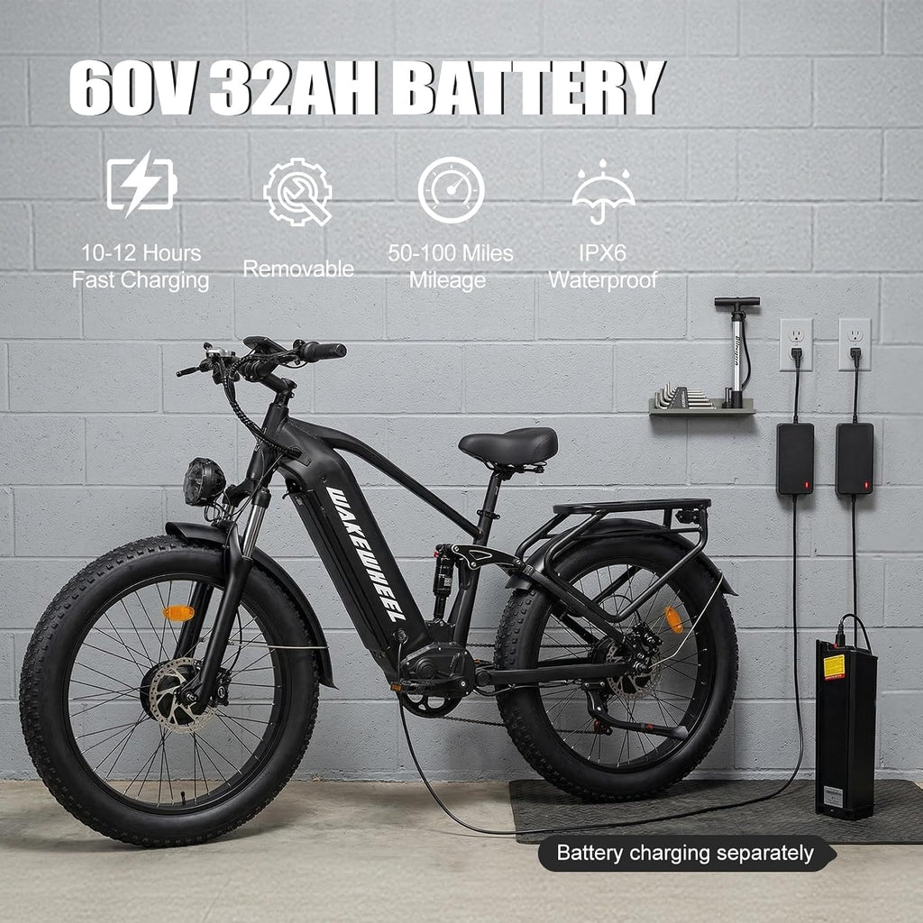 Peak 8000w Electric Bike for Adults, 60V Battery Ebike, Fat Tire & Long Range Electric Bicycles, 210Nm Mountain Bike Full Suspension, Hydraulic Brake Electric Bicycle