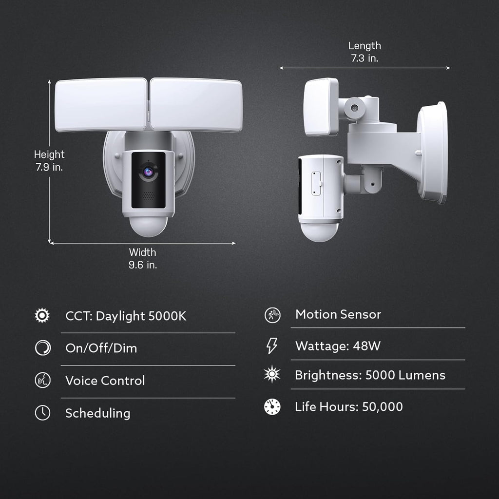 Feit Electric SEC5000/CAM/WIFI Outdoor LED Smart Security Camera with Motion Sensor, 2-Way Audio, 5000 Lumens Floodlight, Works with Alexa and Google Asst, Alarm, Hardwired, Updated Version of SEC3000