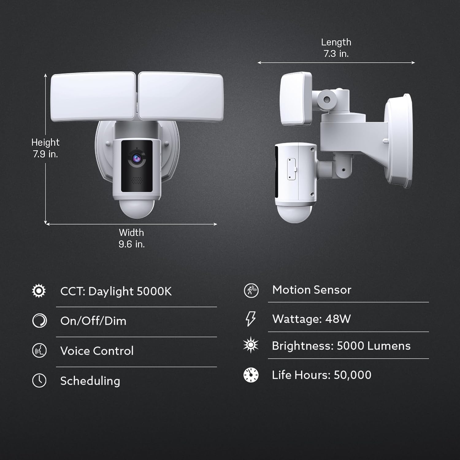 Feit Electric SEC5000/CAM/WIFI Outdoor LED Smart Security Camera with Motion Sensor, 2-Way Audio, 5000 Lumens Floodlight, Works with Alexa and Google Asst, Alarm, Hardwired, Updated Version of SEC3000