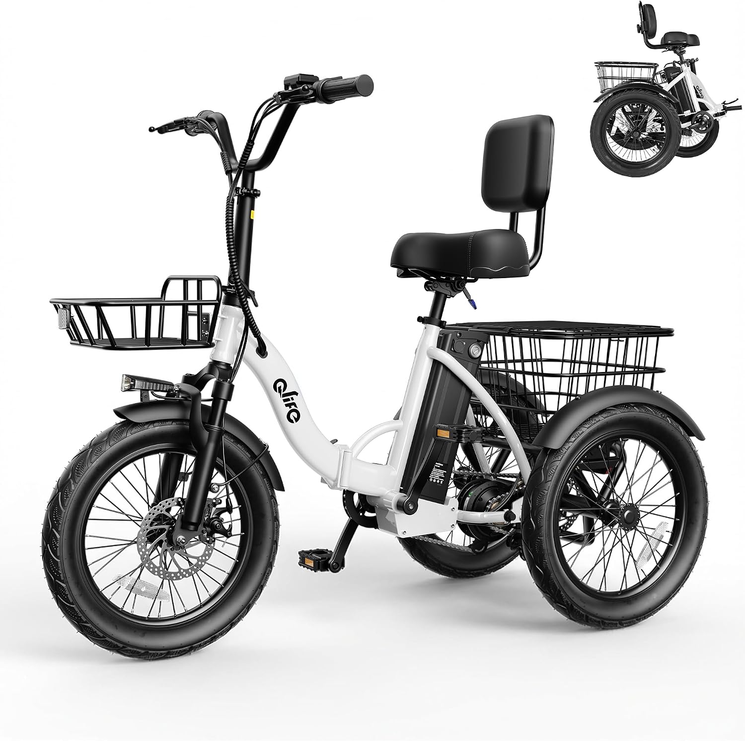 Qlife Triker Electric Bike, 1200W Brushless Motor Folding Trike Ebike, 48V10.4AH Removable Battery, 3 Wheel Electric Bicycle, 18 Tire Tricycle for Adults