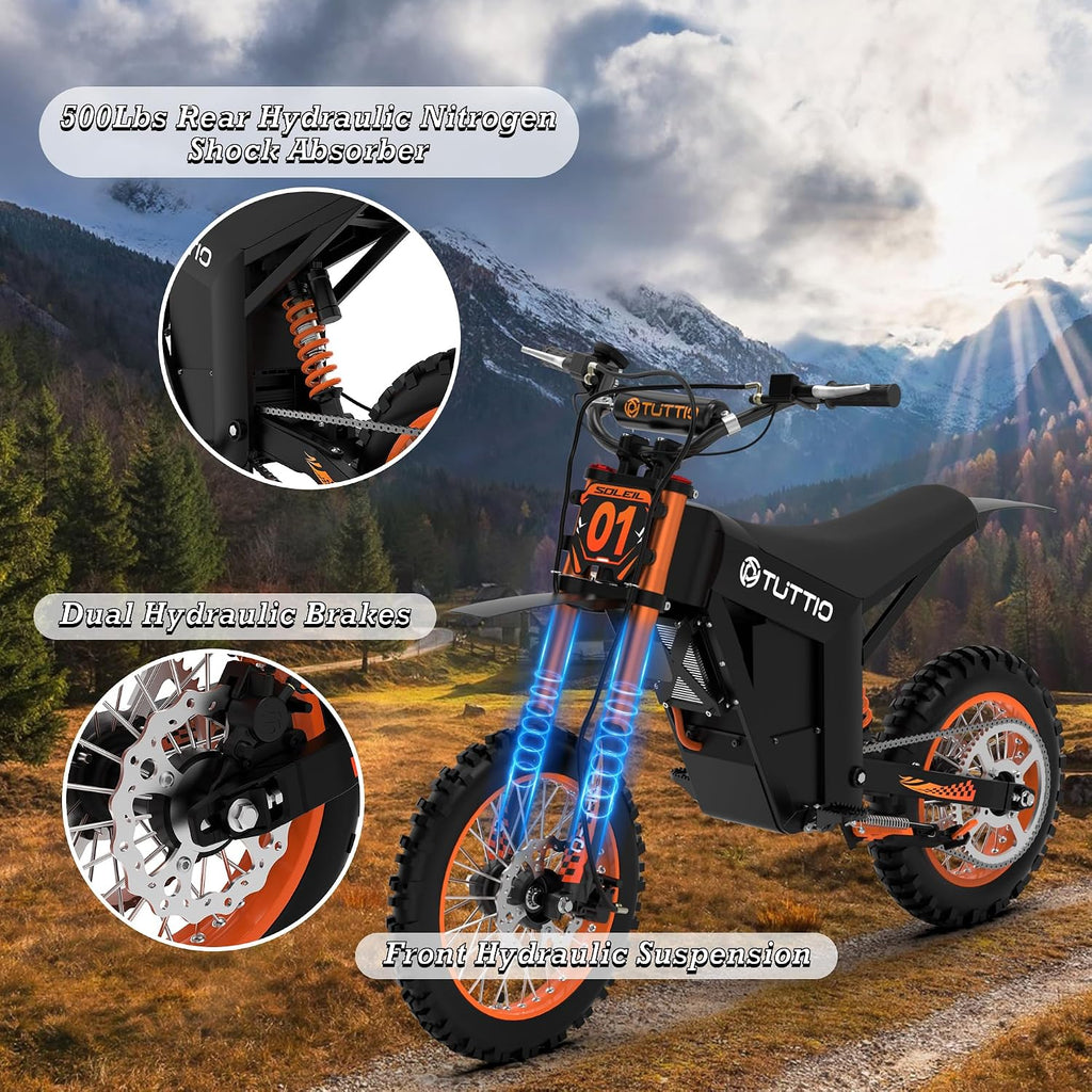 Tuttio Soleil01 Electric-Dirt-Bike Teens Adults - 48V 21AH Electric-Bike 14'/12' Fat Tire Off Road E-Bike High Torque Mini E Bicycle Motorcycle Dirt Bike (US Warehouse)