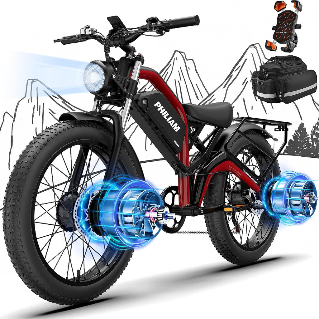 Electric Bike for Adults,5000W/3000W Peak Dual Motor ebike 35MPH E Bikes for Men Women,52V 32/23AH Battery, 80/100 Miles Range Ebike,26'Fat Tire Full Suspension E-Bike