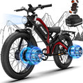 Electric Bike for Adults,5000W/3000W Peak Dual Motor ebike 35MPH E Bikes for Men Women,52V 32/23AH Battery, 80/100 Miles Range Ebike,26'Fat Tire Full Suspension E-Bike