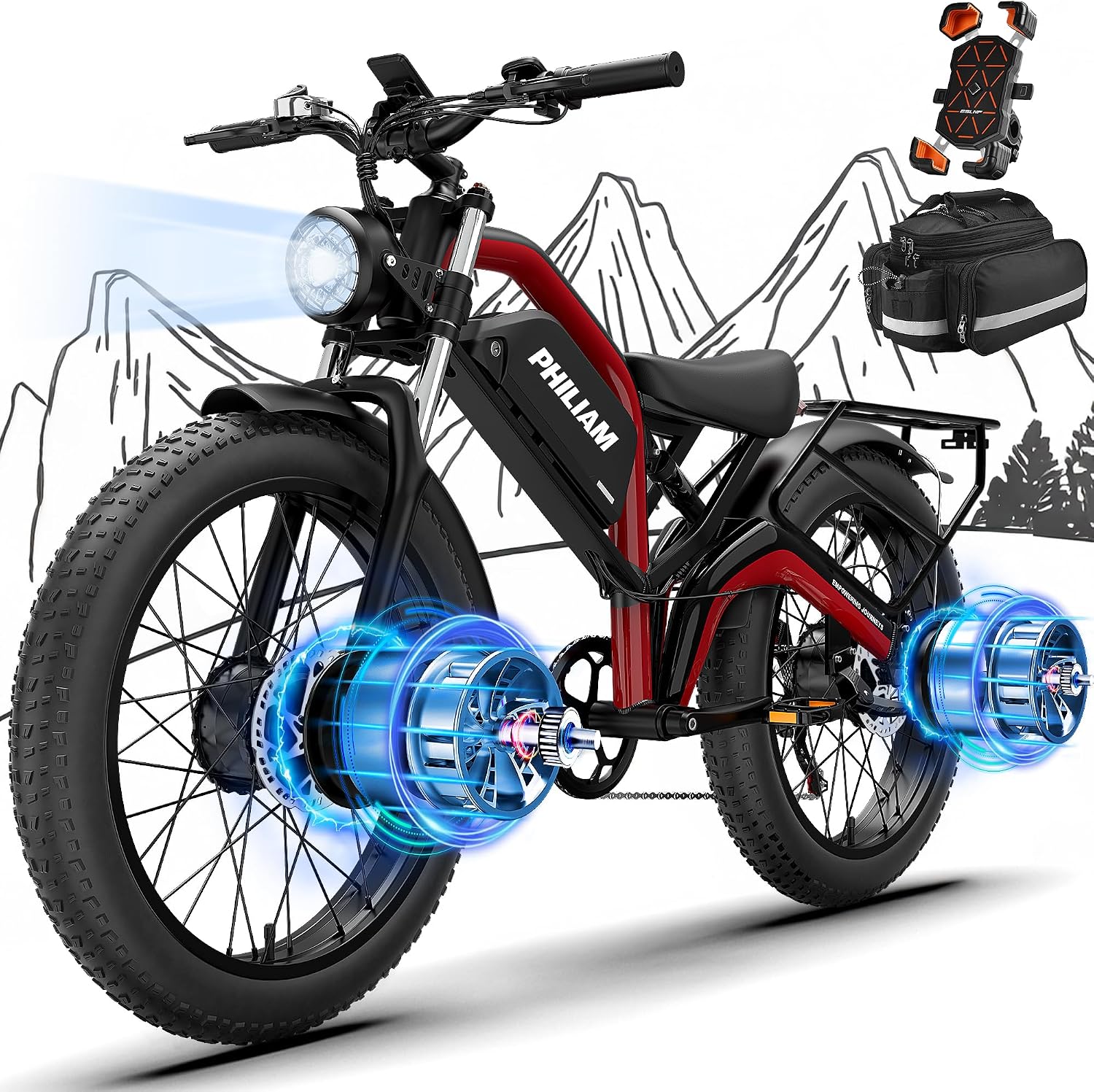 Electric Bike for Adults,5000W/3000W Peak Dual Motor ebike 35MPH E Bikes for Men Women,52V 32/23AH Battery, 80/100 Miles Range Ebike,26'Fat Tire Full Suspension E-Bike