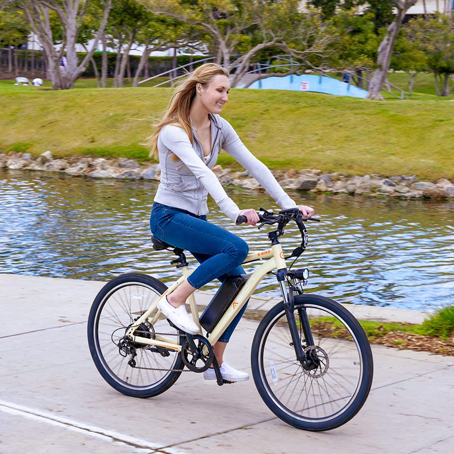 Jasion EB5 Electric Bike for Adults with Peak 750W Brushless Motor, 40Miles 20MPH Commuting Electric Mountain Bike with 360Wh Removable Battery, 7-Speed, 26' Tires and Front Fork Suspension