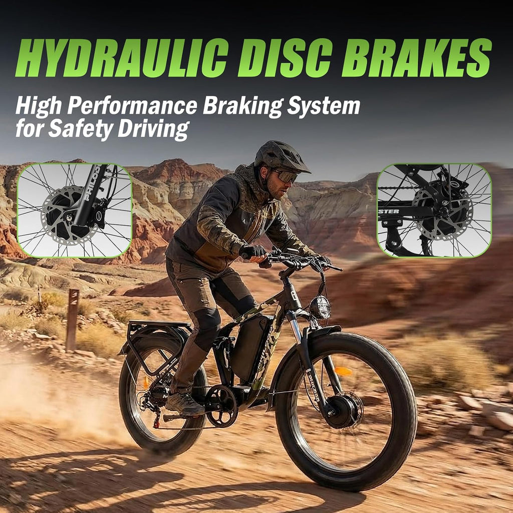 5000w Dual Motor E-Bike 60V Electric Bike for Adults,45 MiIe P-Hour Full Suspension Hydraulic Disc Brakes EBike,26/24x4 Fat Tires Mountain Bikes for All Terrain Snow/Sand
