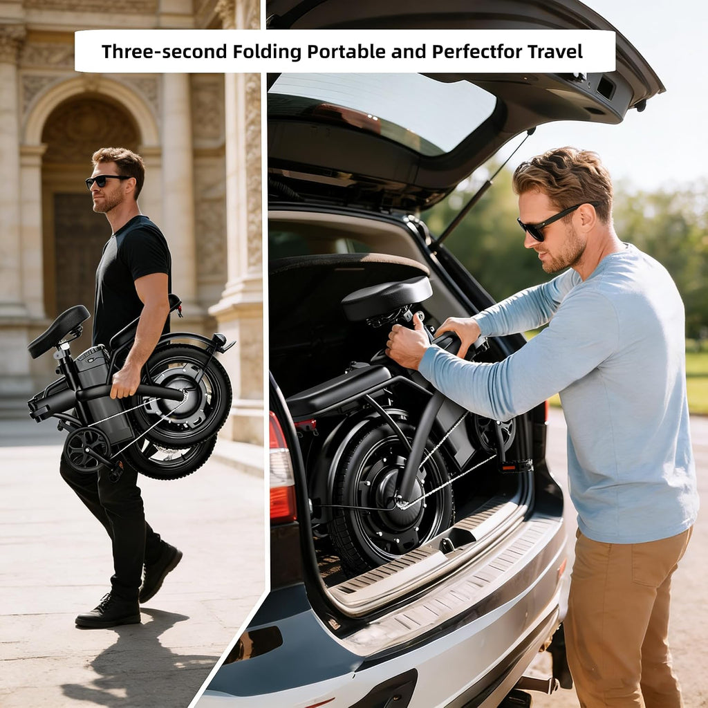 Folding Electric Bike for Adults and Teens, 350W Peak Motor, 19.88MPH E Bikes, 35 Miles PAS Range, 48V Battery, 14' Foldable Mini Commuting Electric Bicycle, UL 2849 Certified, 3-Level Pedal Assist
